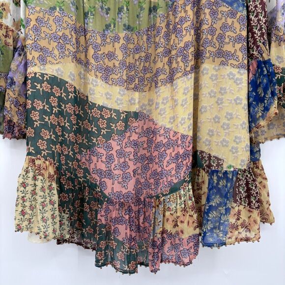 Anthropologie Floreat Patchwork Peasant Top, Sz Small, Bell Sleeves Beaded Trim - Picture 6 of 11